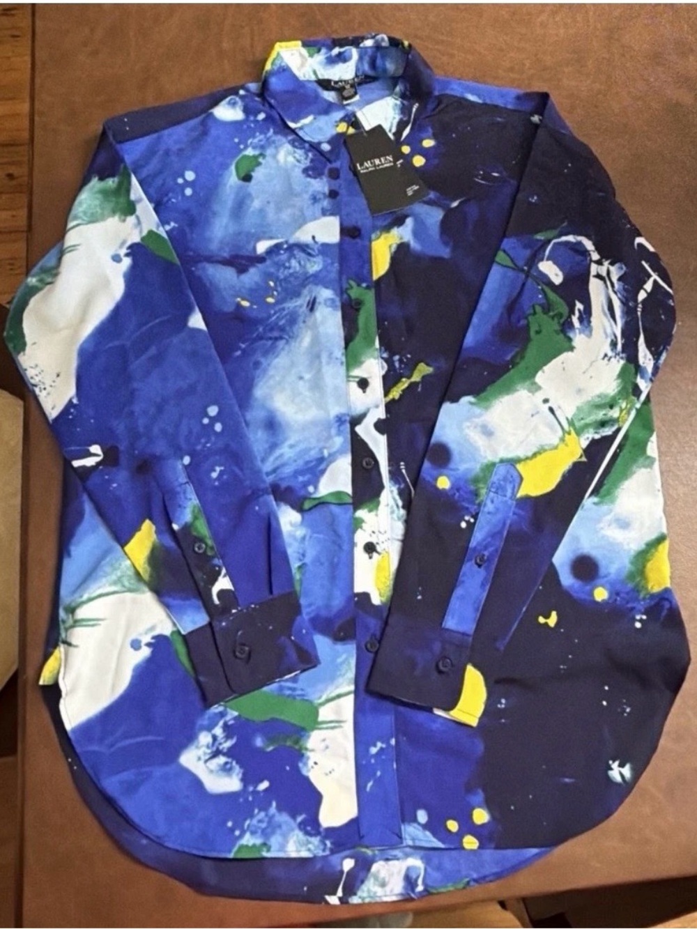 NWT Lauren Ralph Lauren Blue Abstract Print Men/Woman Button-Up Shirt